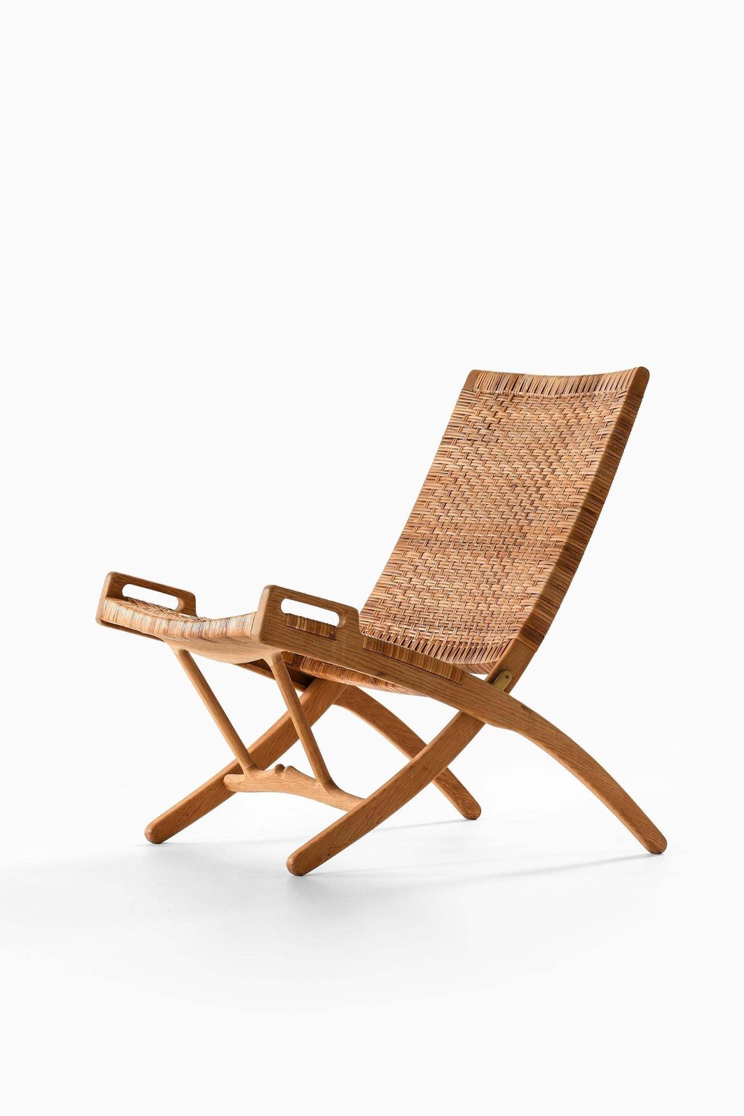 Folding Easy Chair In Cane And Oak By Hans Wegner, 1949 photo for sale