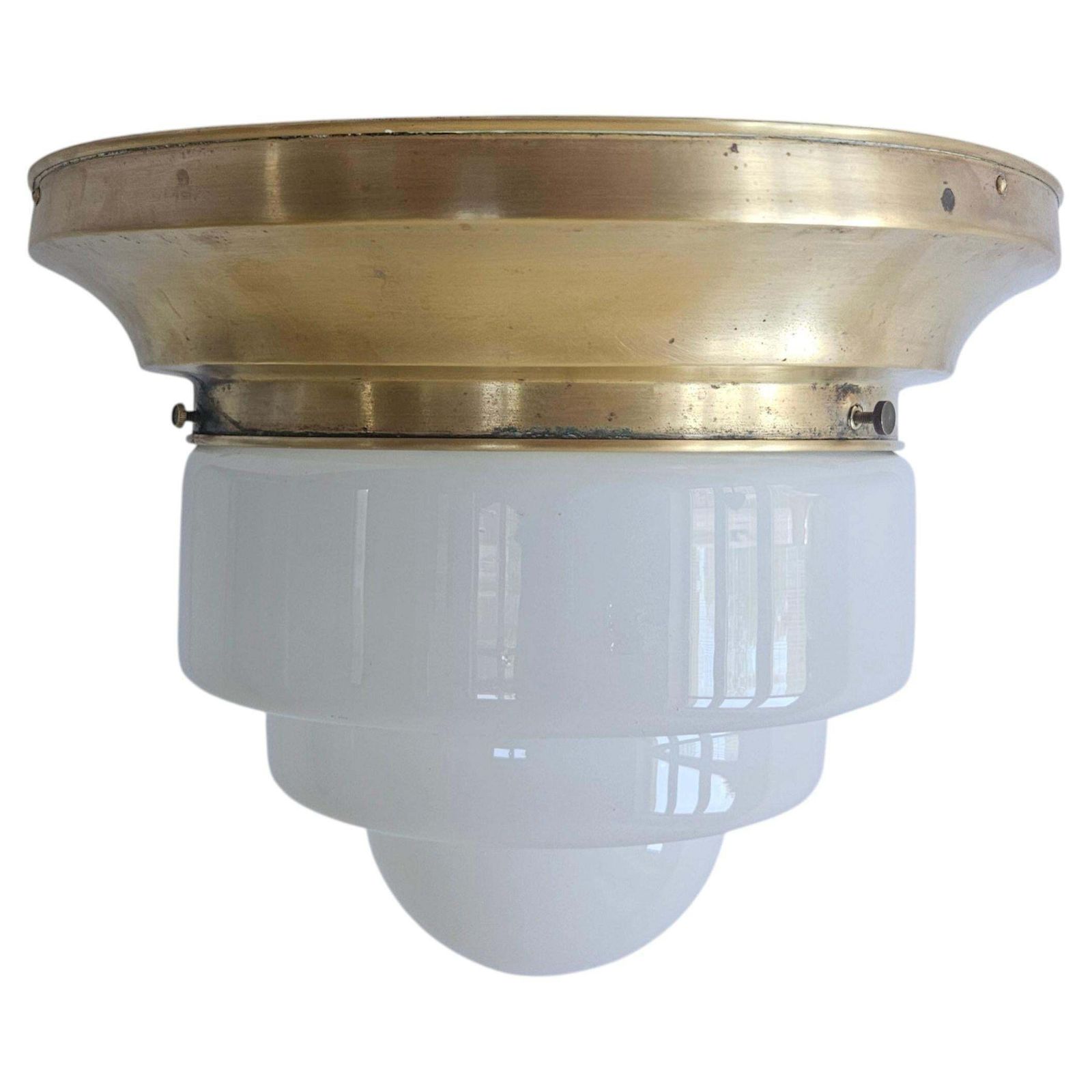 Art Deco Zeldzame Messing en Melkglazen Plafondlamp – Franta Anyz, jaren 1930