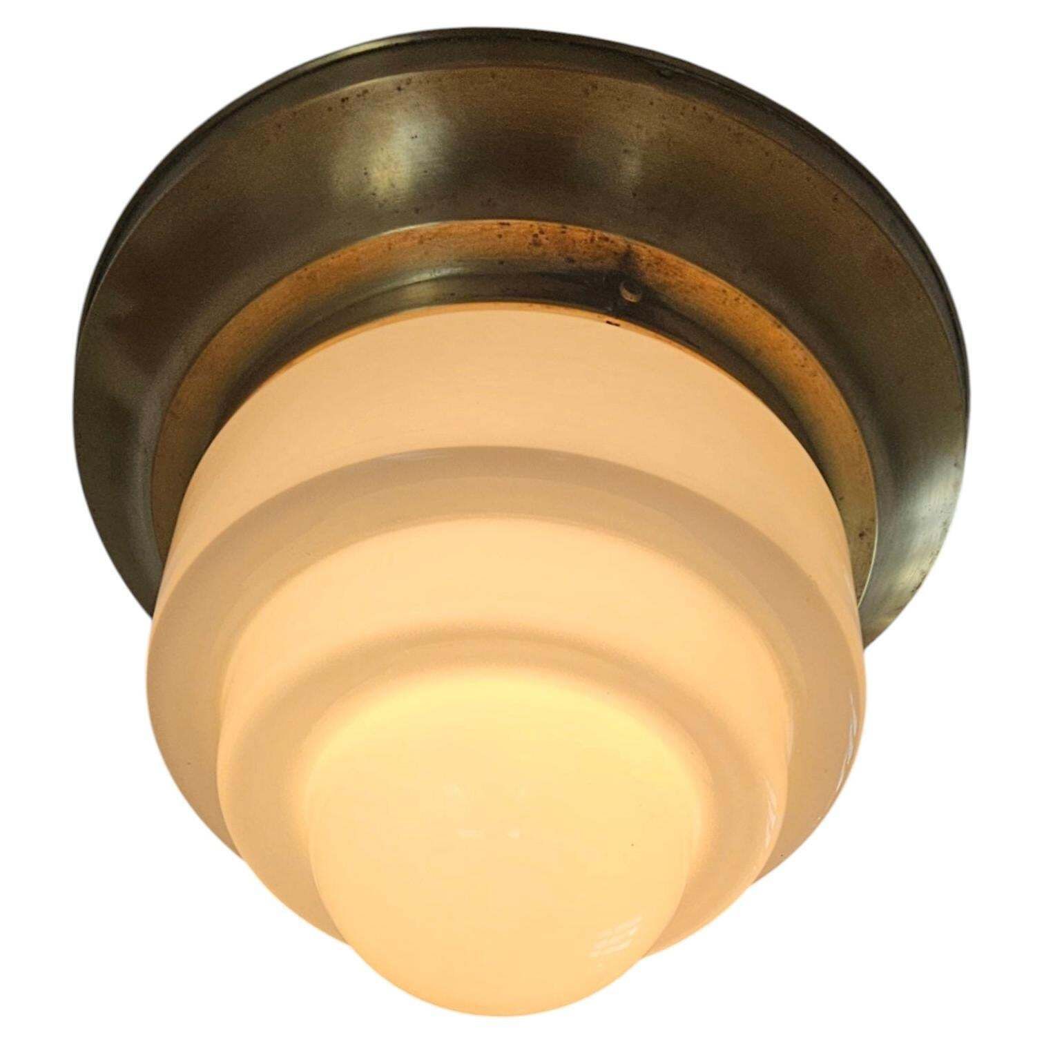 Art Deco Zeldzame Messing en Melkglazen Plafondlamp – Franta Anyz, jaren 1930 photo furniture