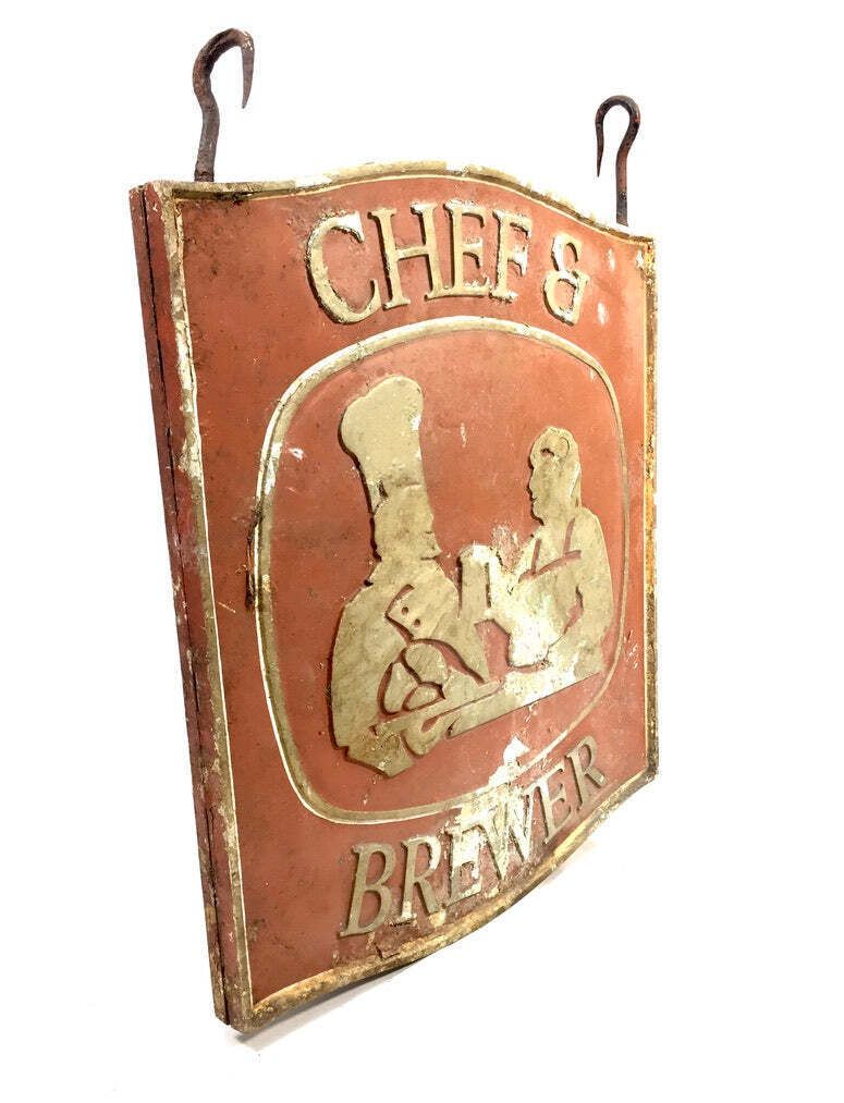 Antique Advertising   Hanging Double Sided Metal Brewery Pub Sign 20th Century