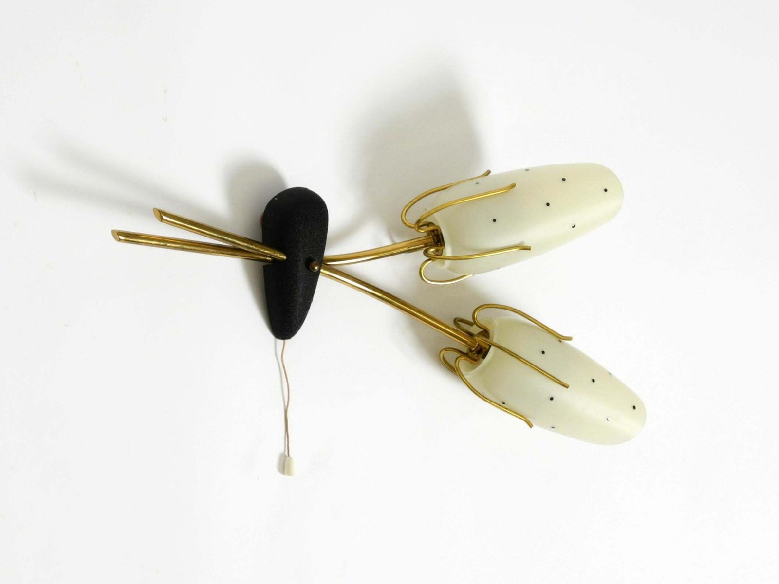 Beautiful, Extremely Rare Mid Century Brass Wall Lamp With Painted Glass Shades photo furniture