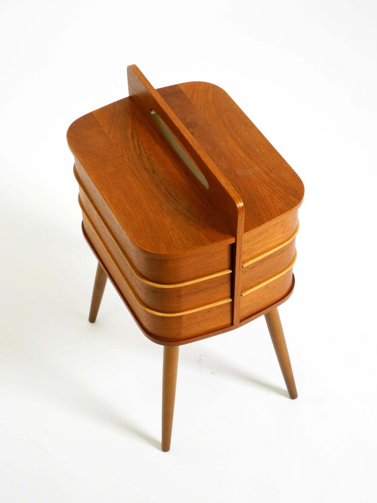 Furniture Beautiful Original Mid Century Teak Sewing Box With Hinged Compartments photo
