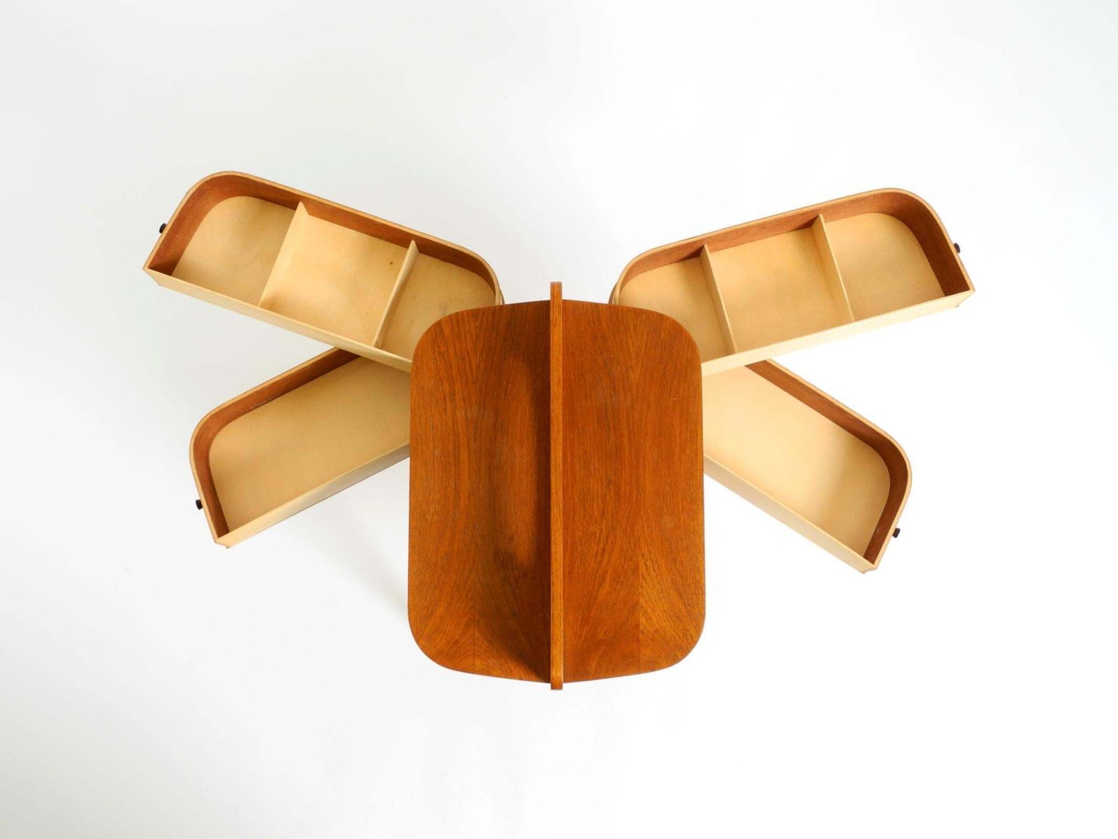 photo vintage Beautiful Original Mid Century Teak Sewing Box With Hinged Compartments