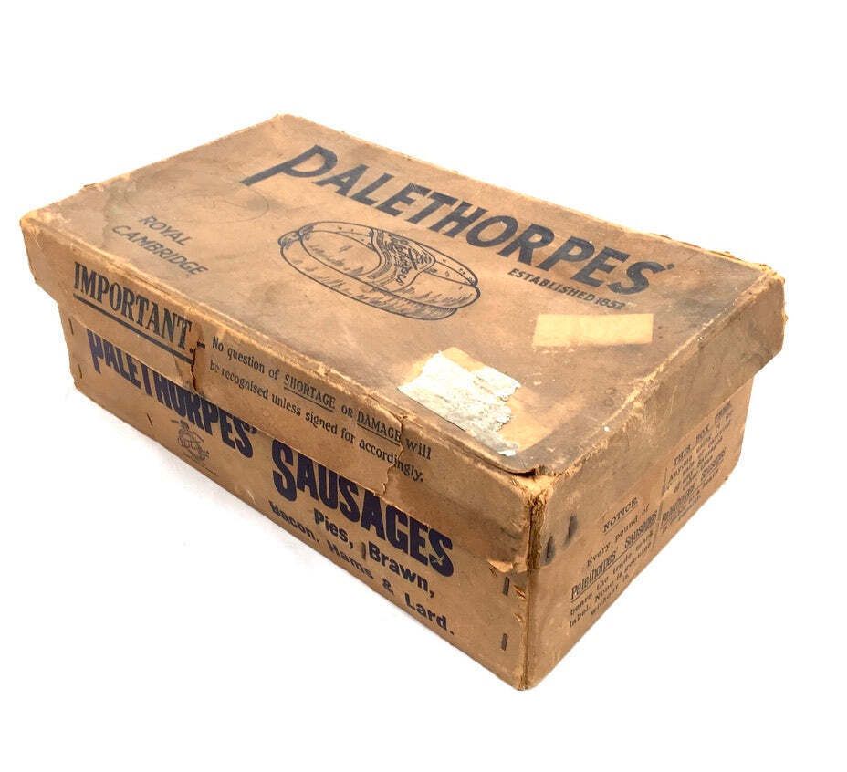 Antique Advertising Palethorpes Royal Cambridge Sausage Box Shop Display Crate photo furniture