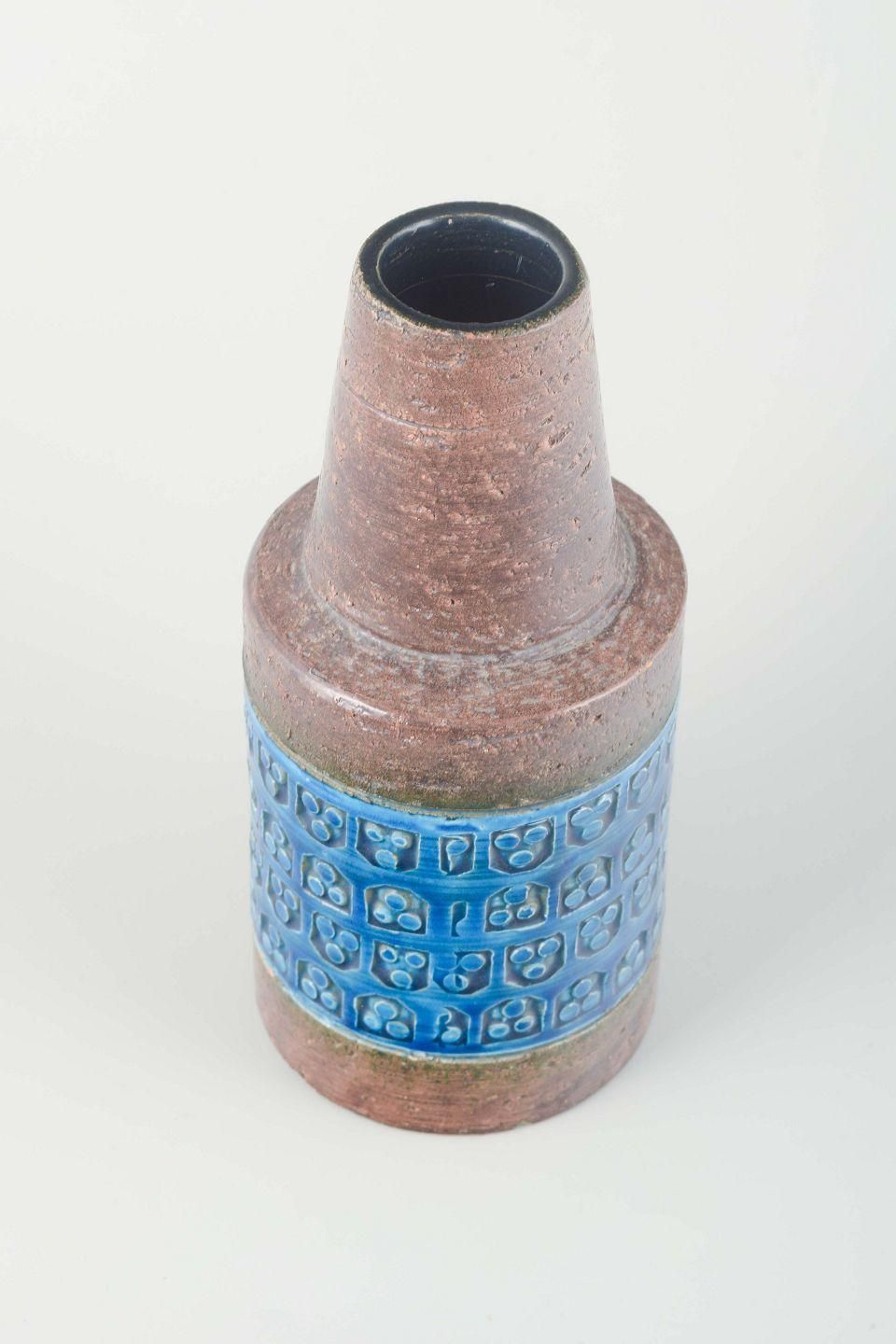 Aldo Londi For Bitossi. Ceramic Vase With Relief Pattern In "Rimini Blu" Glaze. photo furniture