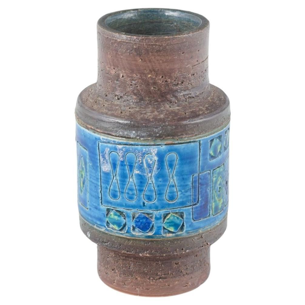 Aldo Londi For Bitossi. Ceramic Vase With Brown And "Rimini Blu" Glaze. 1970s