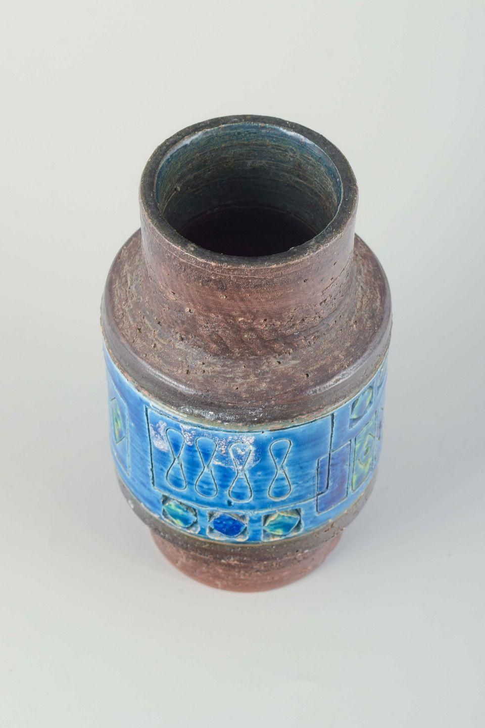 Aldo Londi For Bitossi. Ceramic Vase With Brown And "Rimini Blu" Glaze. 1970s photo furniture