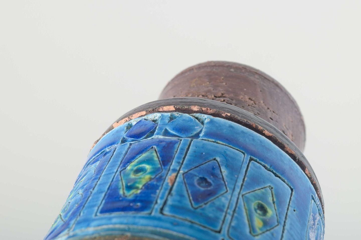 Aldo Londi For Bitossi. Ceramic Vase With Brown And "Rimini Blu" Glaze. 1970s photo Home Decor