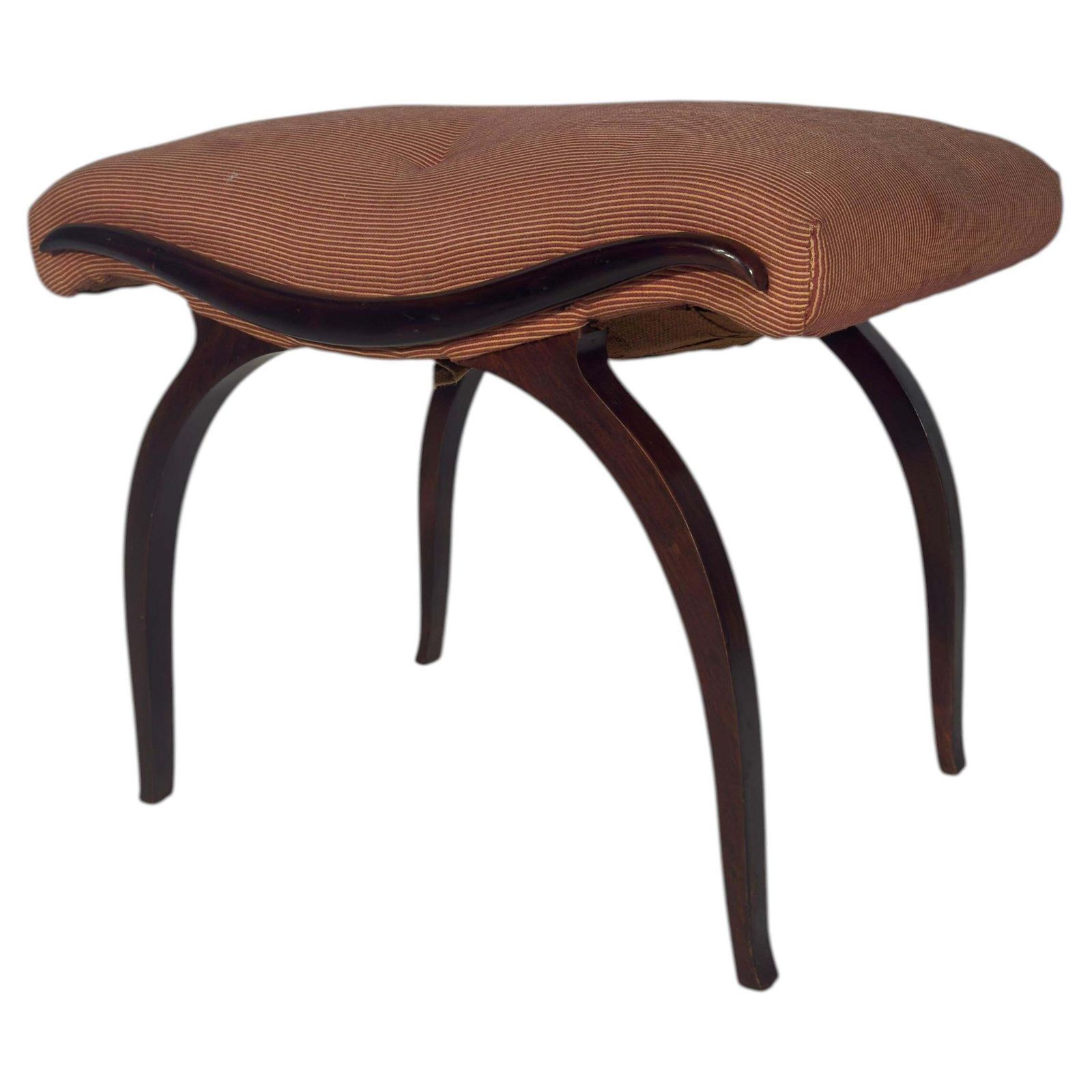 Vintage 20th Century Antique Walnut Stool With Cotton Upholstery