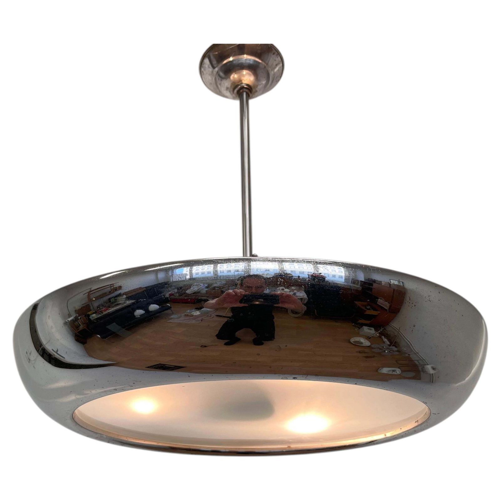 Bauhaus Chrome Ufo Pendant By Josef Hurka For Napako, 1940s