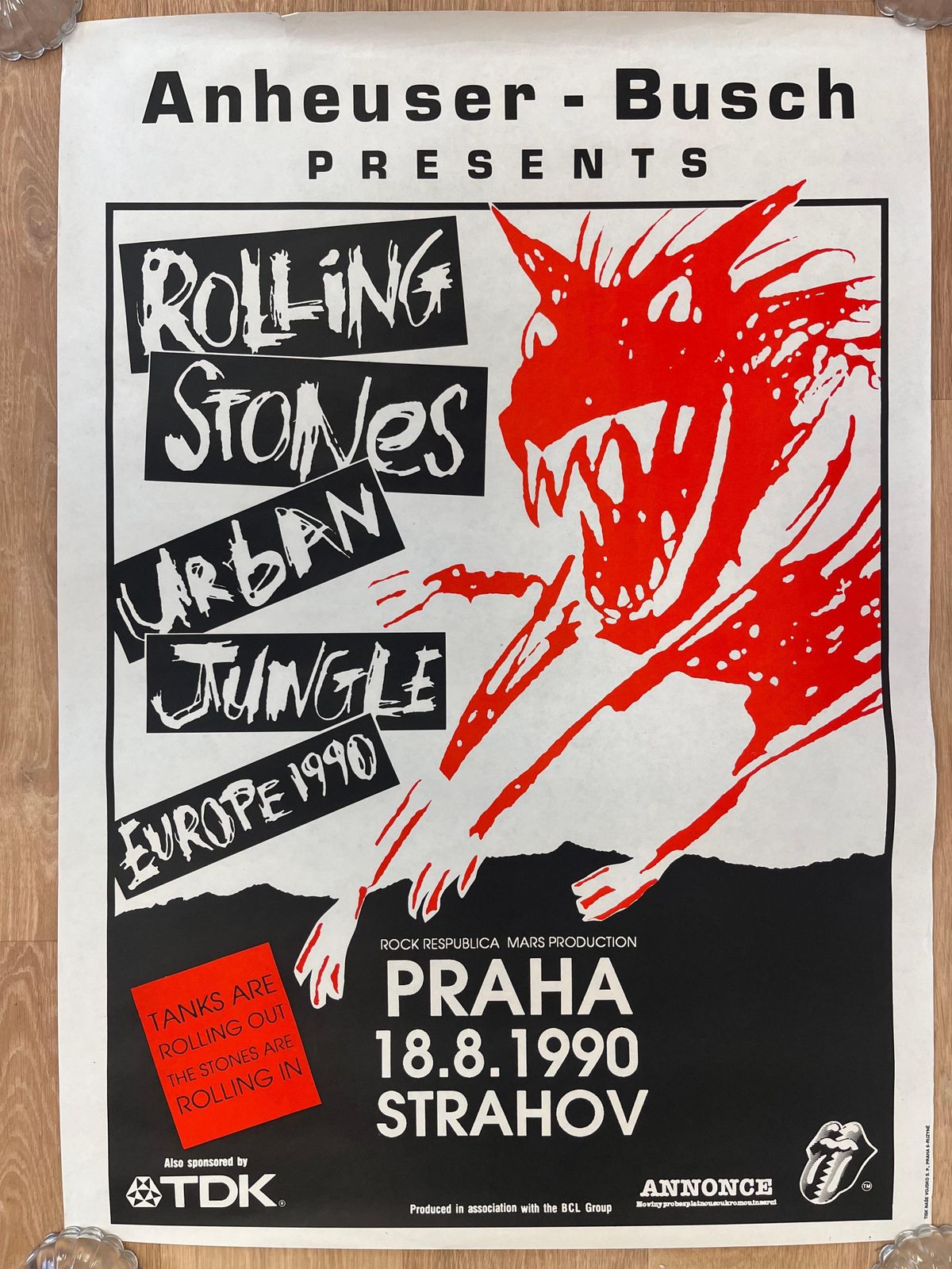 Zeldzame Rolling Stones concertposter, Praag / 1990 photo for sale