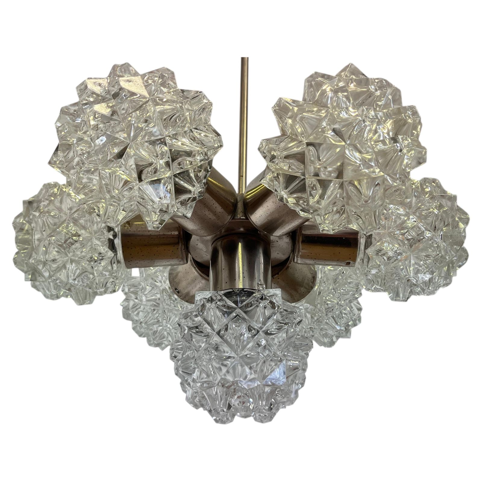 Design hanglamp van glas en chroom van Kamenicky Senov, Tsjecho-Slowakije, jaren 1970