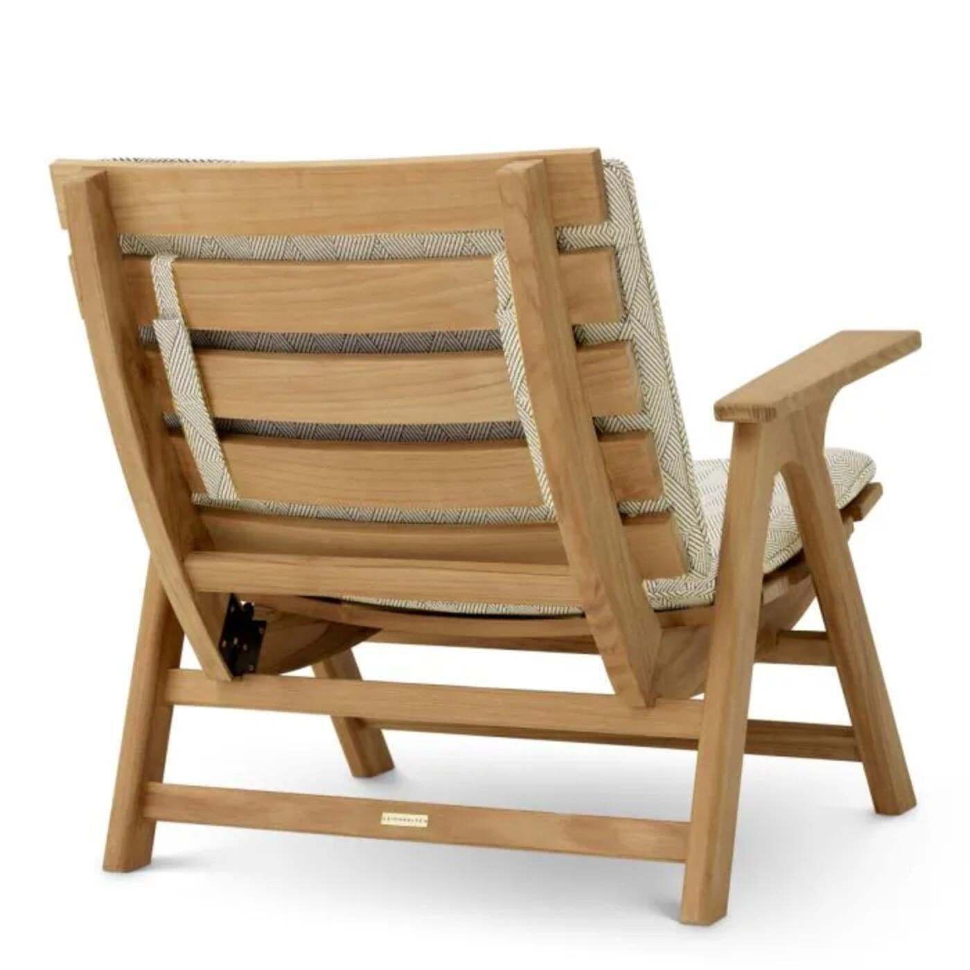 Pair Of Contemporary Natural Teak Outdoor Armchair With Graphic Upholstery photo vinterior