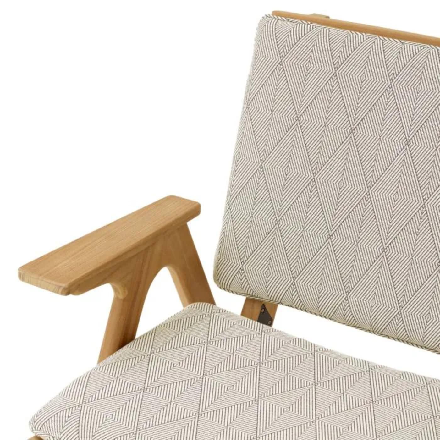 photo for sale Pair Of Contemporary Natural Teak Outdoor Armchair With Graphic Upholstery