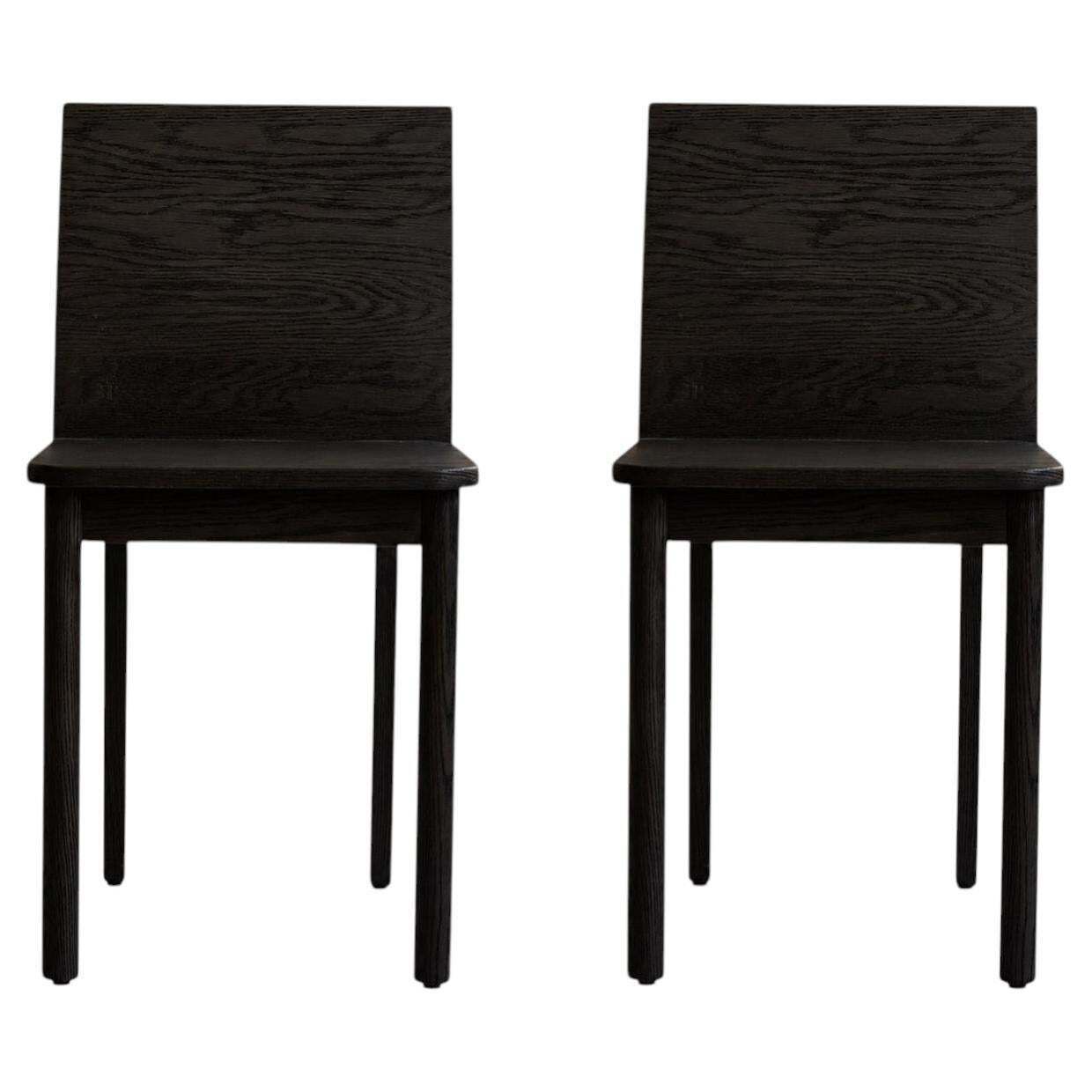 Pair Of Slim Dining Chairs In Coffee Black Oak Contemporary Design