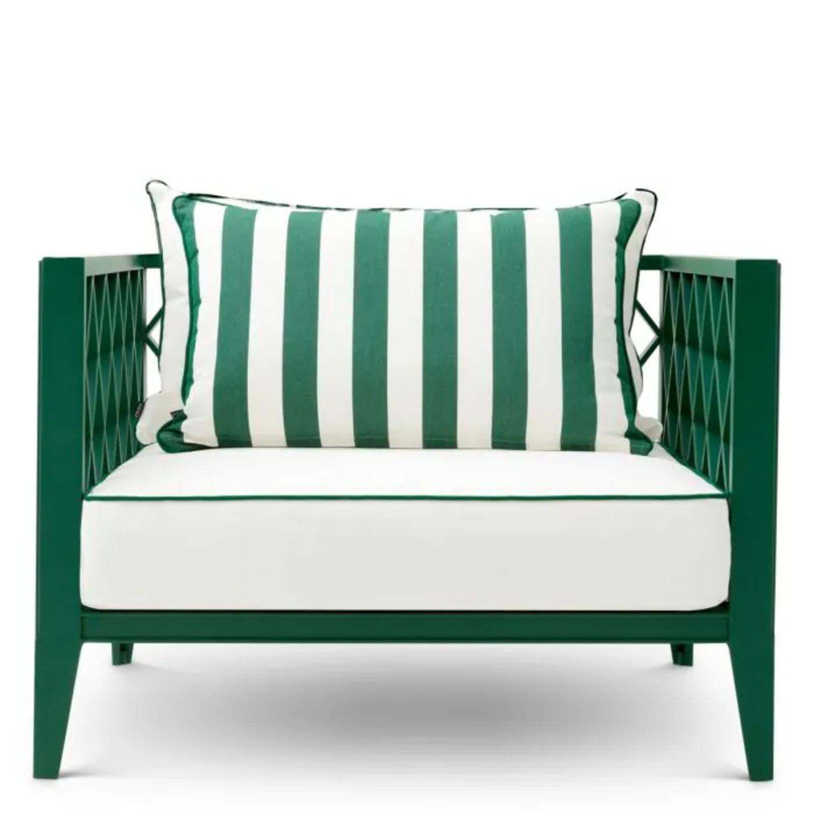 Pair Of Contemporary Outdoor Armchair Green Aluminum With Acrylic Cushions photo for sale