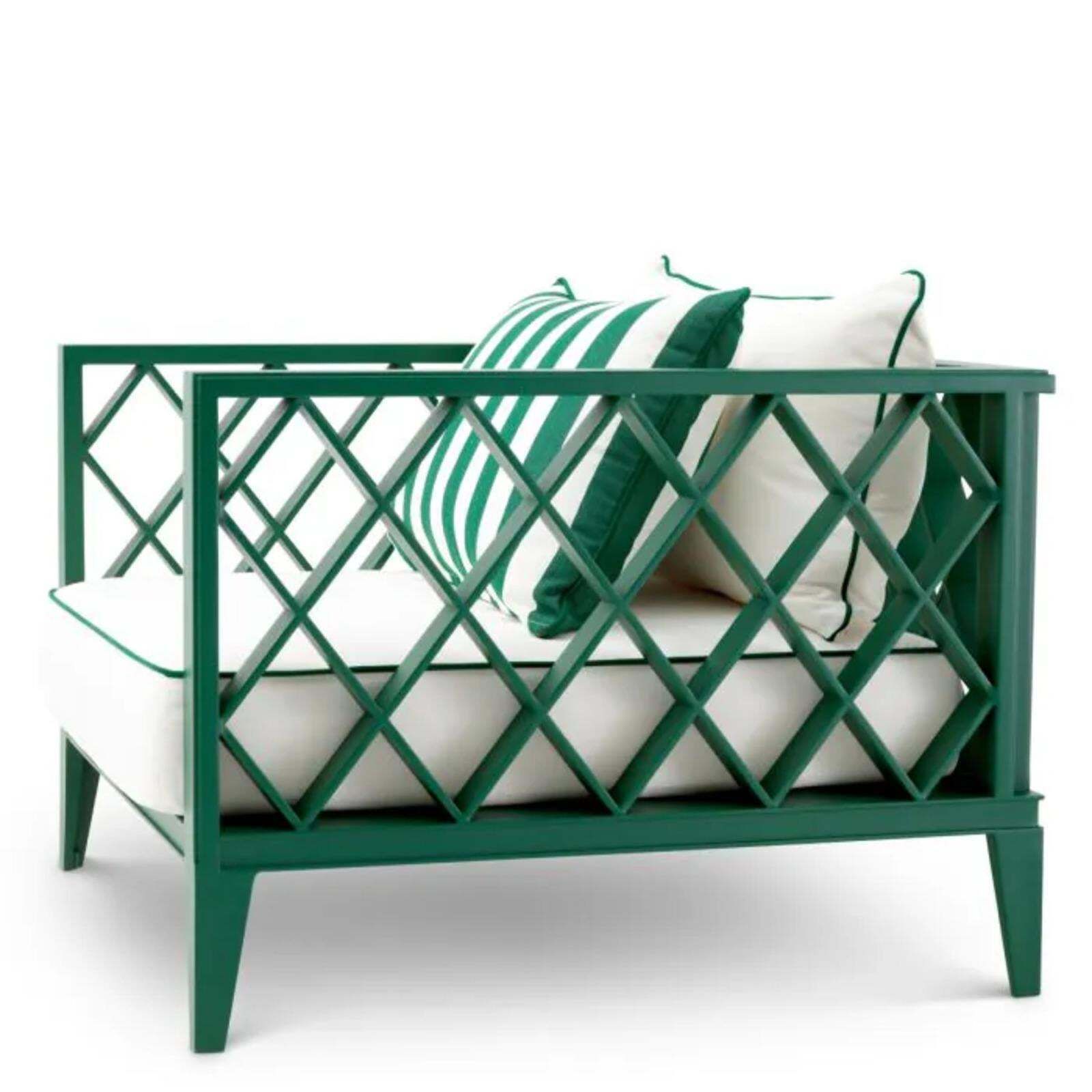 Pair Of Contemporary Outdoor Armchair Green Aluminum With Acrylic Cushions photo 7096.0