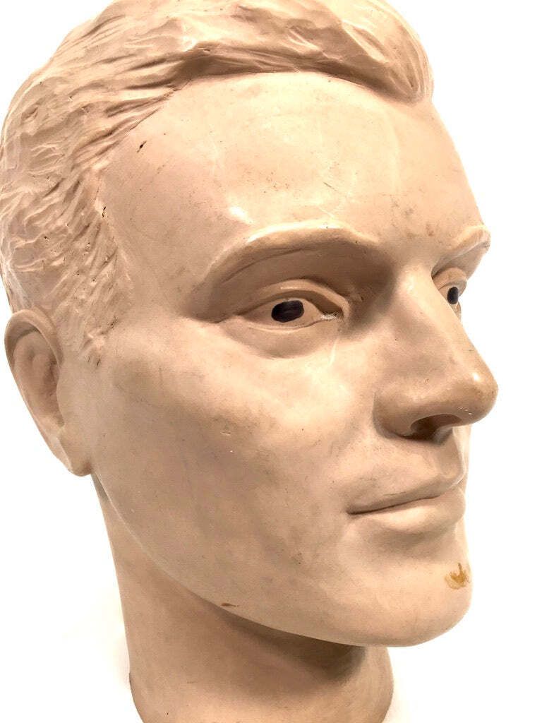 Vintage Tabletop Shop Display Male Mannequin Head / Bust Sculpture 20th Century photo Art