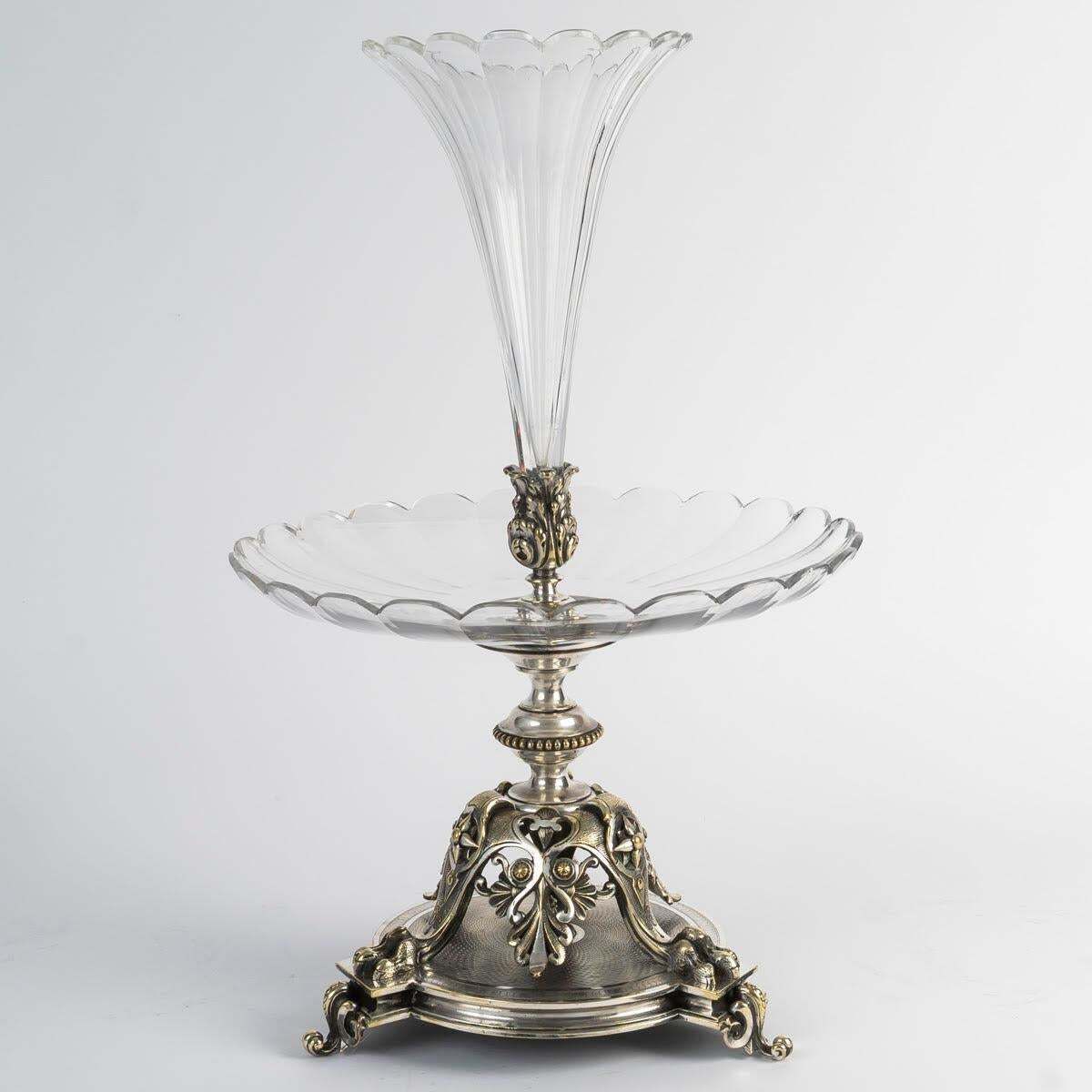 19th Century Silver Plated Bronze And Crystal Centerpiece, Napoleon III Period. photo furniture
