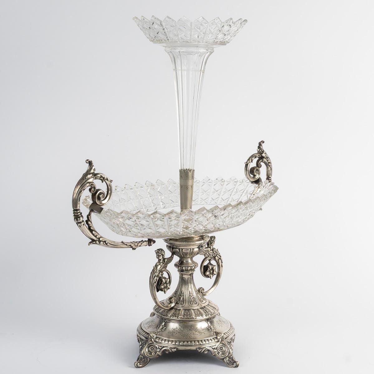 19th Century Silver Plated Bronze And Crystal Centerpiece, Napoleon III Period. photo Home Decor