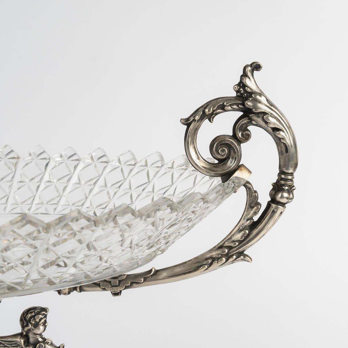 19th Century Silver Plated Bronze And Crystal Centerpiece, Napoleon III Period. photo vintage