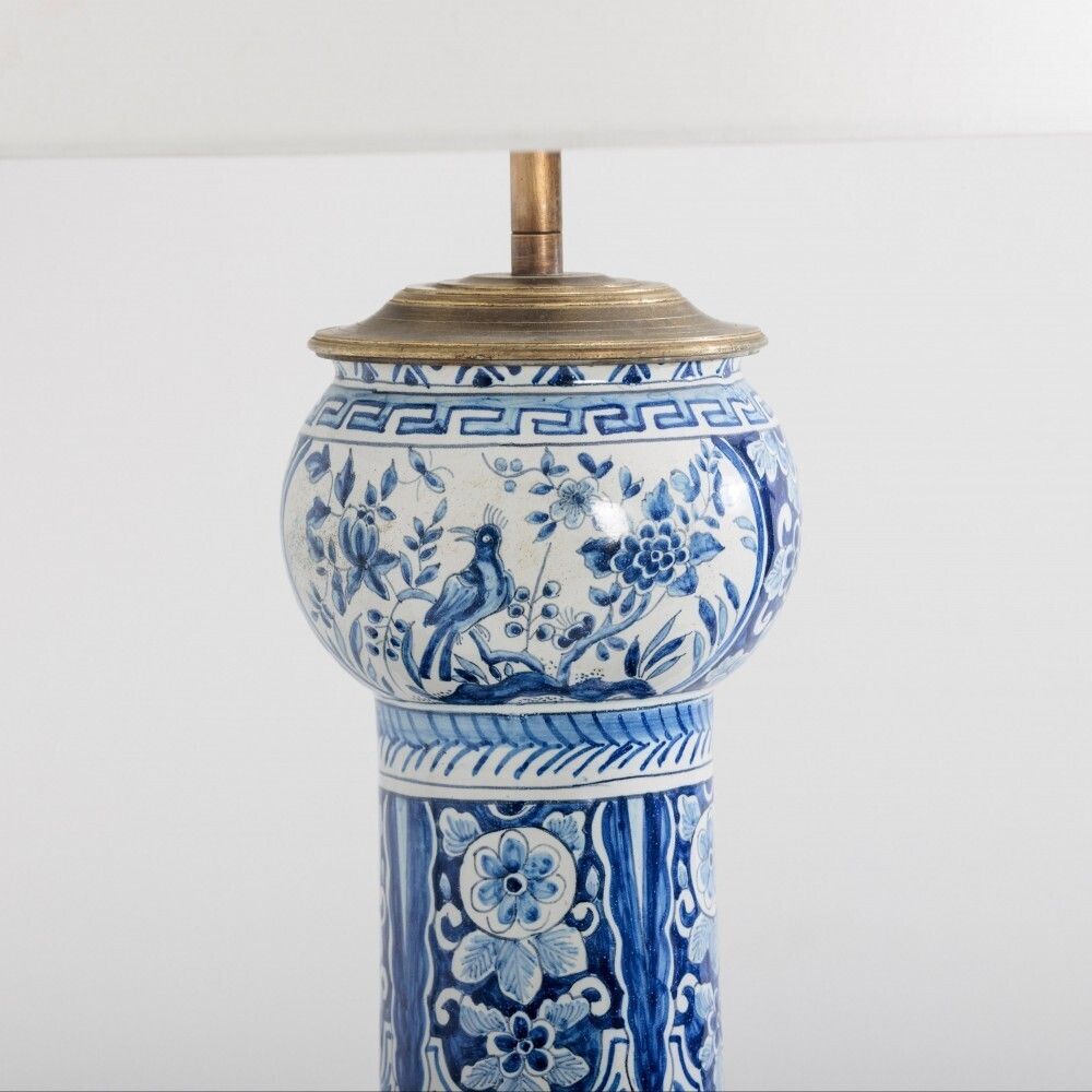 Huge Late 19th Century Delft Desvres Garlic Vase Lamp photo for sale