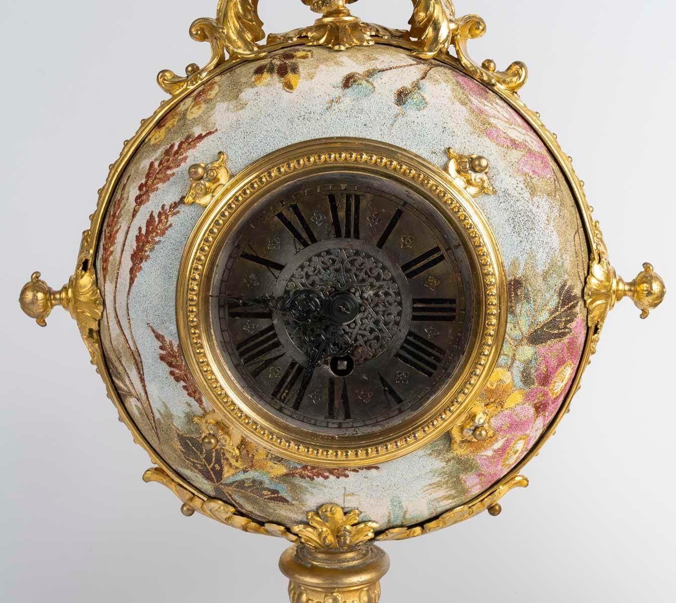 19th Century Fireplace Set In Porcelain And Gilded Pewter, Napoleon III Period. photo vinterior