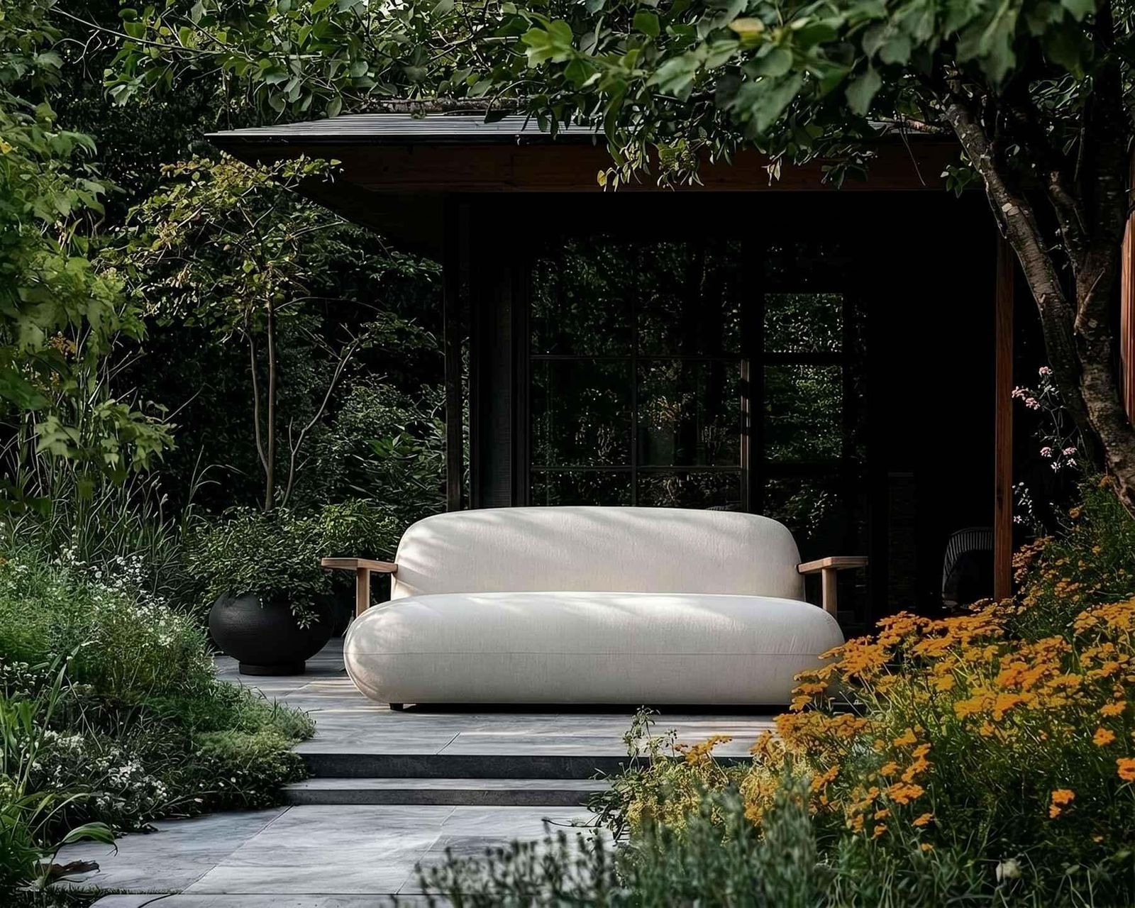 Toe Sofa In Warm Ash Teak And Outdoor Fabric Contemporary Sculptural Design photo for sale