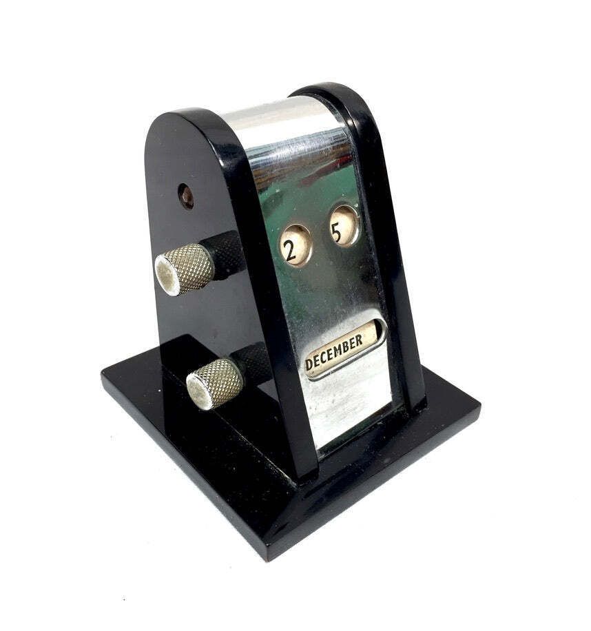 Antique Art Deco Office Desktop Perpetual Calendar C.1930 Working Black Bakelite