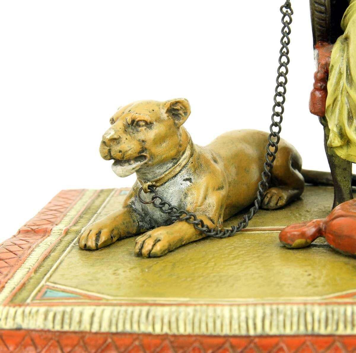 Art Orientalist Polychrome Bronze Pharaoh Sculpture With Lionesses photo