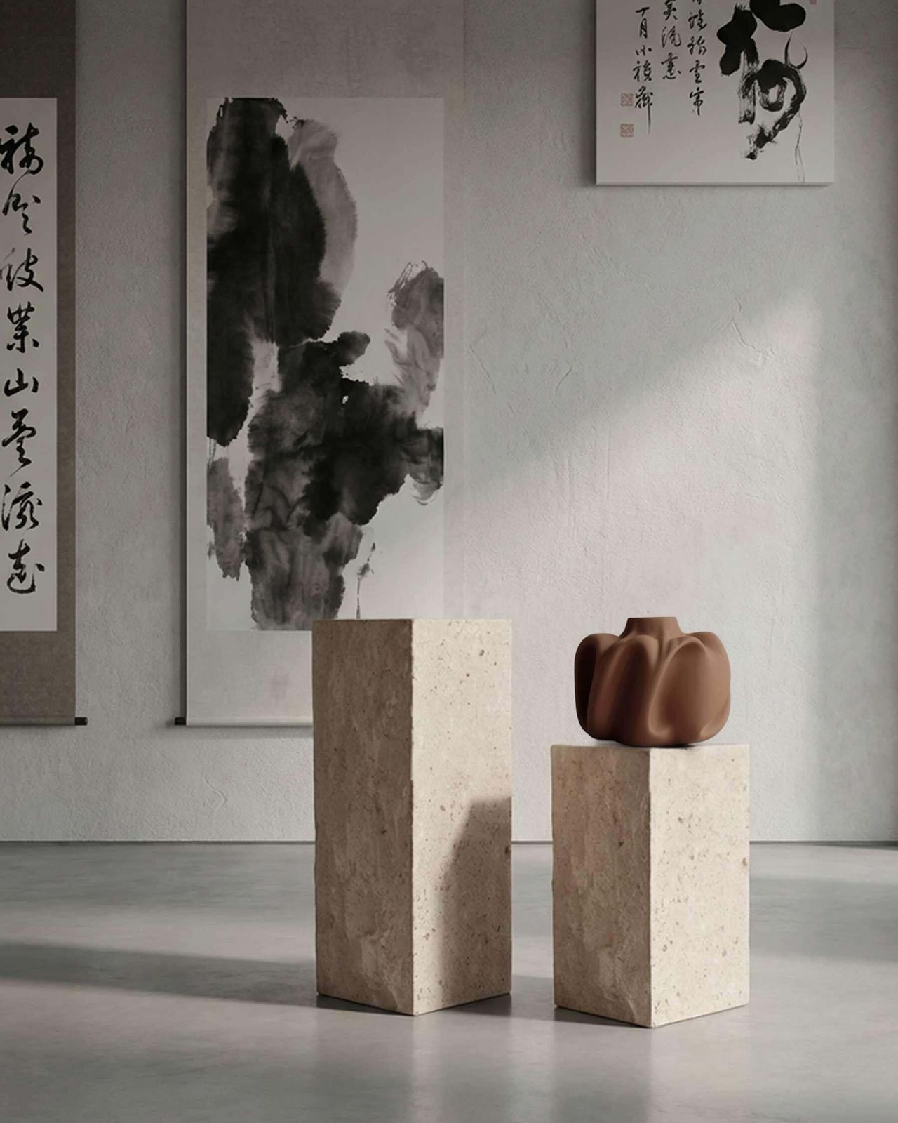 Podium Medio Limestone In Limestone Contemporary Brutalist Style photo Home Decor