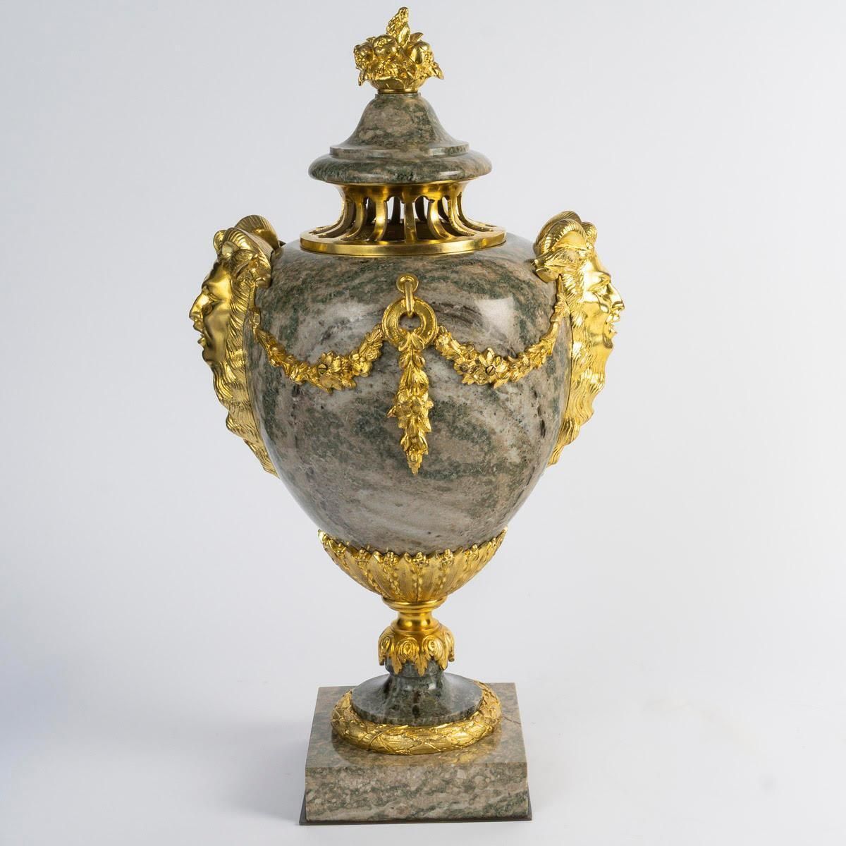 Pair Of Green Granite Cassolettes With Gilded Bronze, Louis XVI Style. photo Home Decor