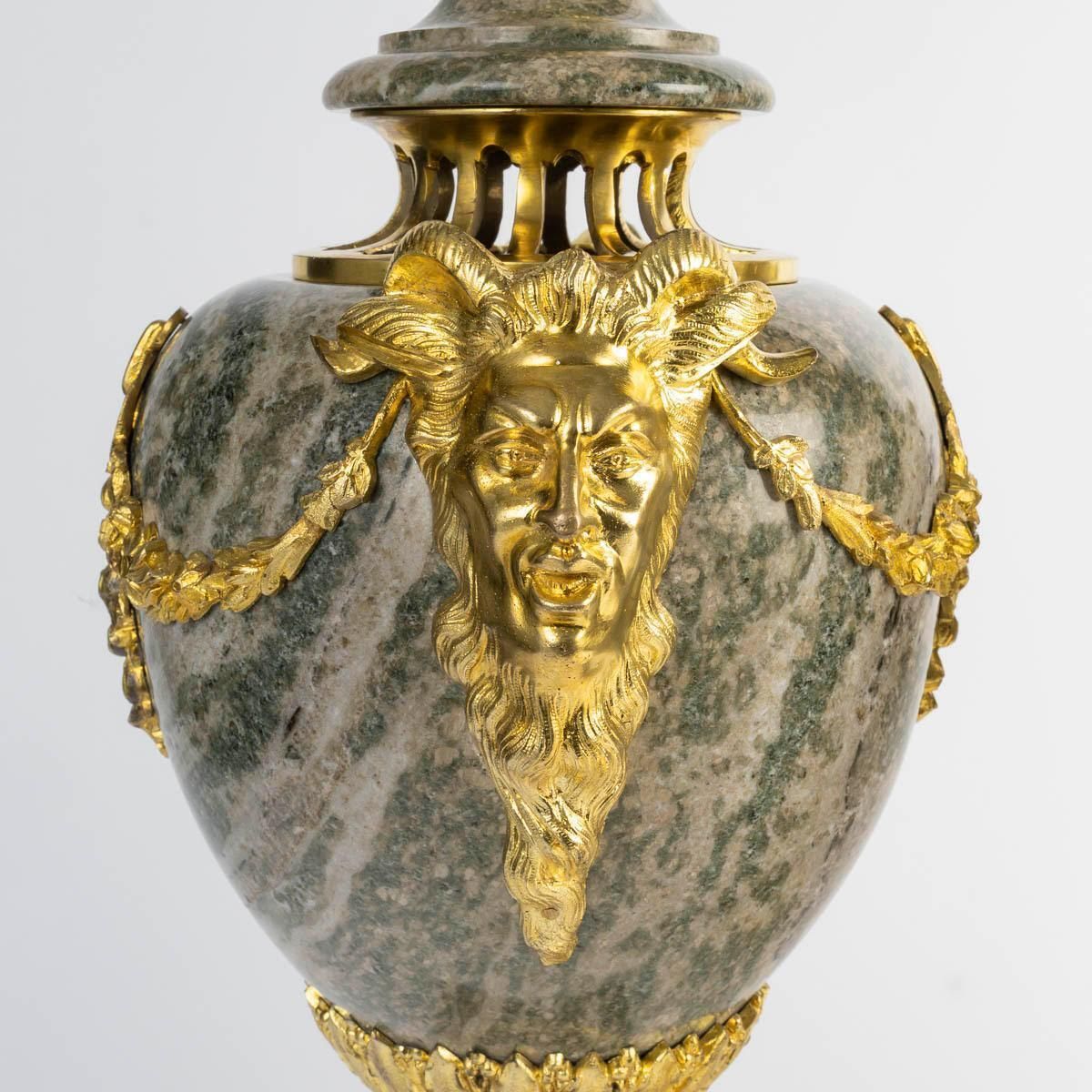 Pair Of Green Granite Cassolettes With Gilded Bronze, Louis XVI Style. photo 4476.0