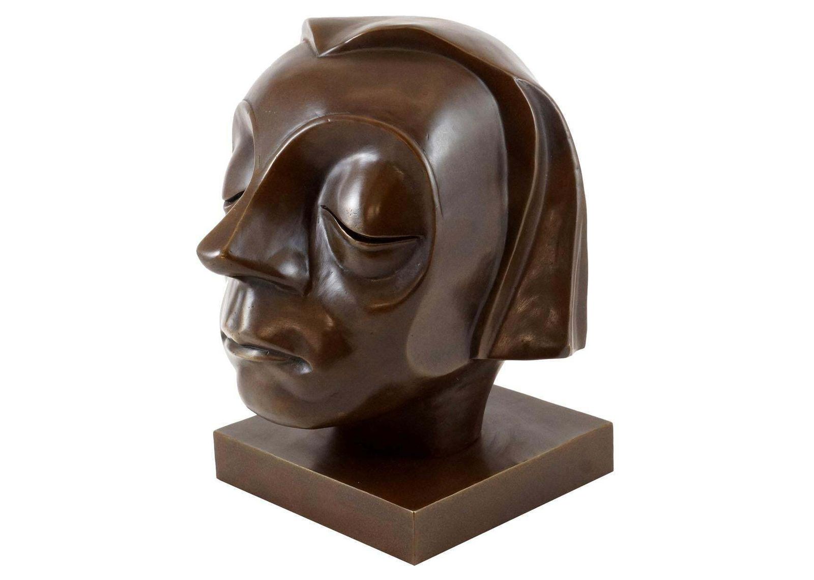 Sculpture Head In Bronze, Expressionist Style, 20th Century photo Art