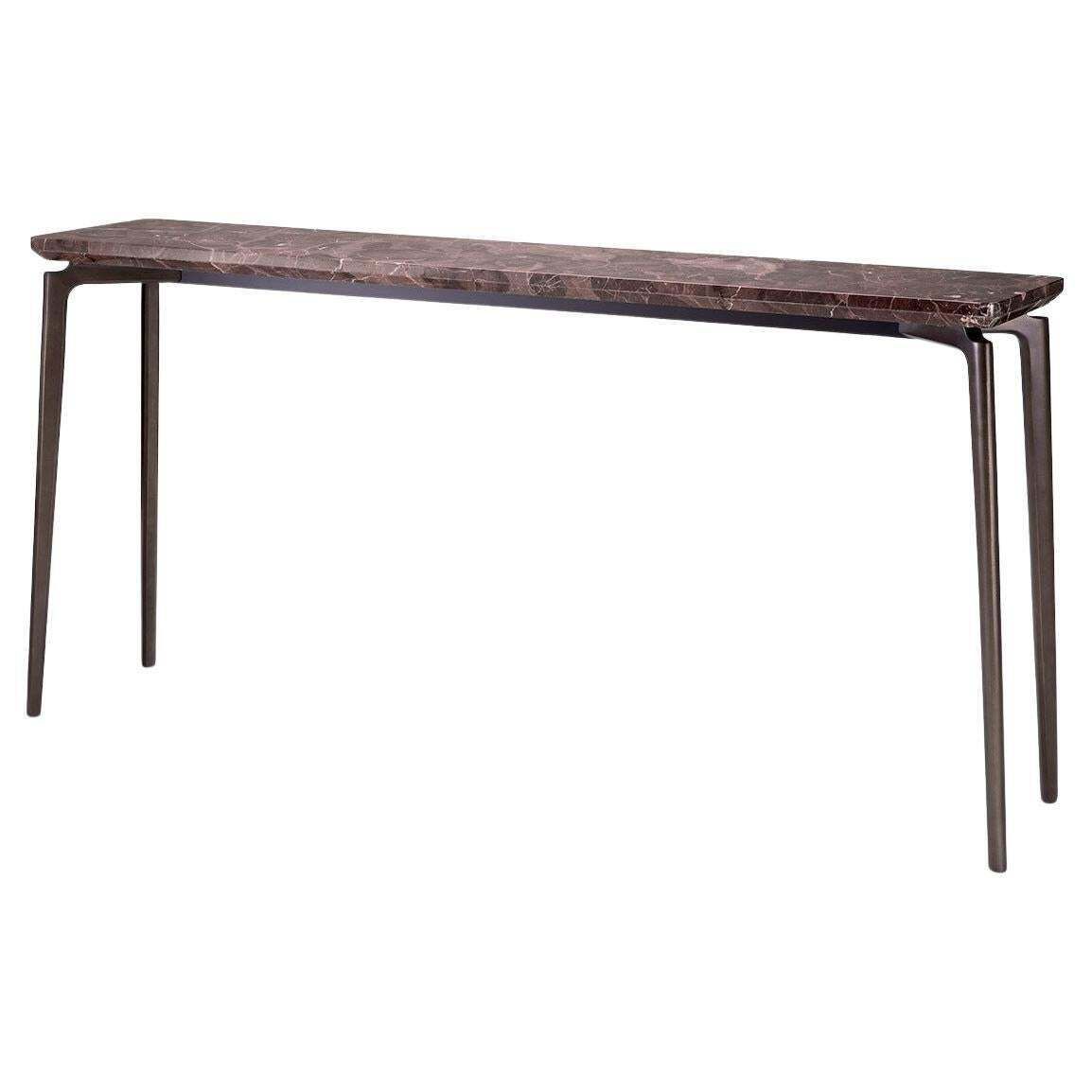 Brown Marble Console Table With Bronze Finish Legs