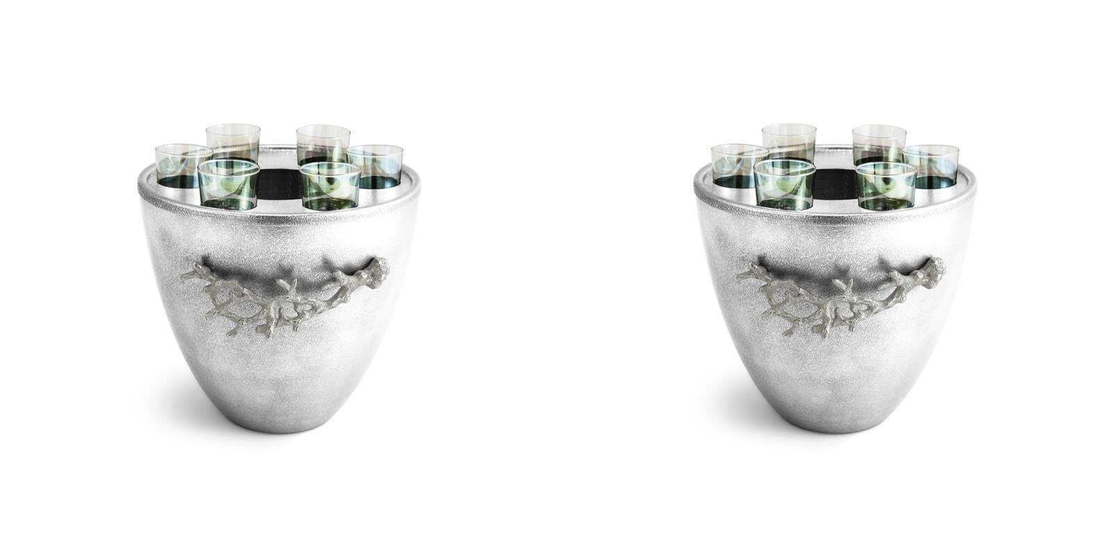 Pair Of Modern Silver Metal Vodka Service Ice Bucket photo vintage