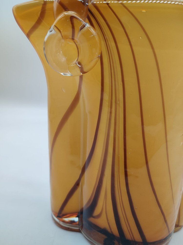 Large Mid Century Modern Sommerso Art Glass Basket Vase In Amber And Brown, 1970s photo 208.0