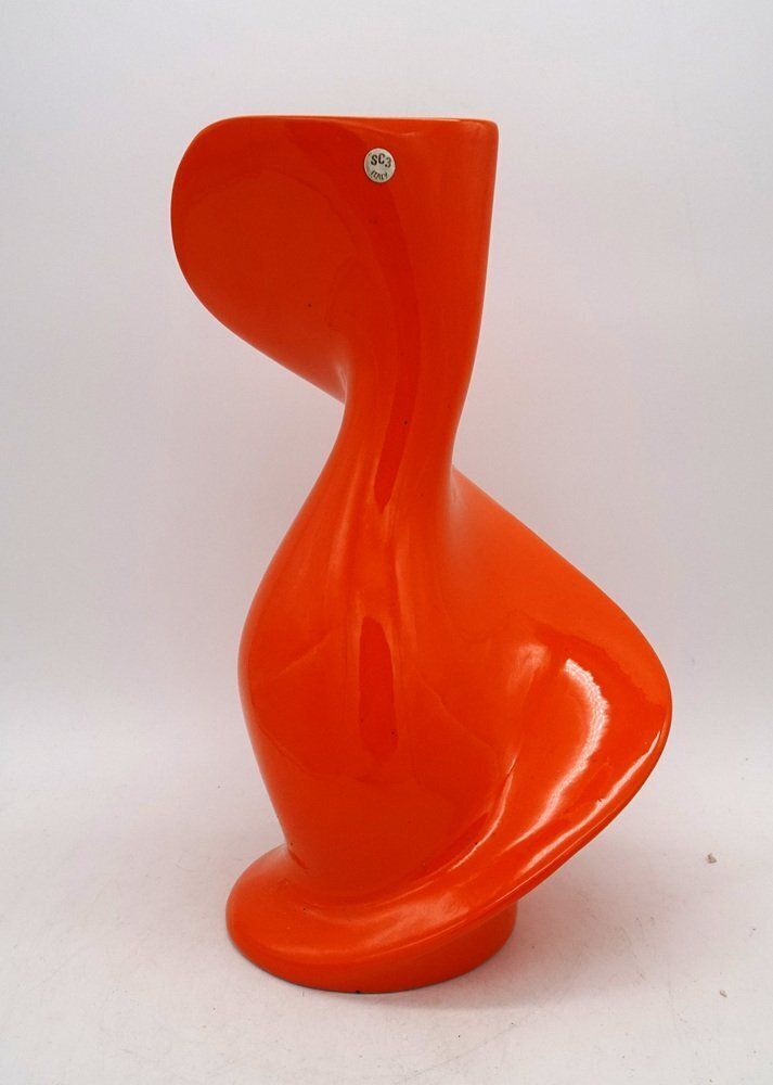 Space Age Orange Swirl Sc3 Ceramic Vase, Italy, 1970s photo vinterior