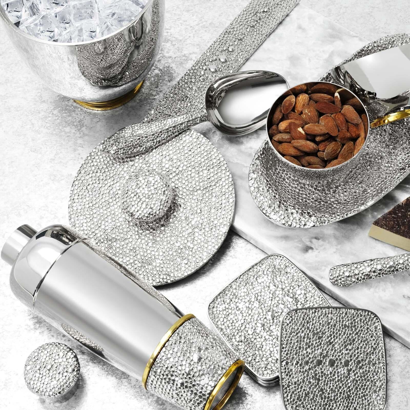 Pair Of Contemporary Silver Metal Shagreen Style Ice Bucket With Lid photo 1310.0