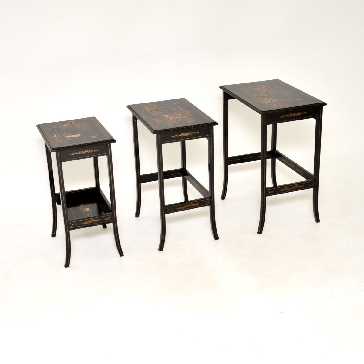 Antique Edwardian Lacquered Chinoiserie Nest Of Tables photo Furniture
