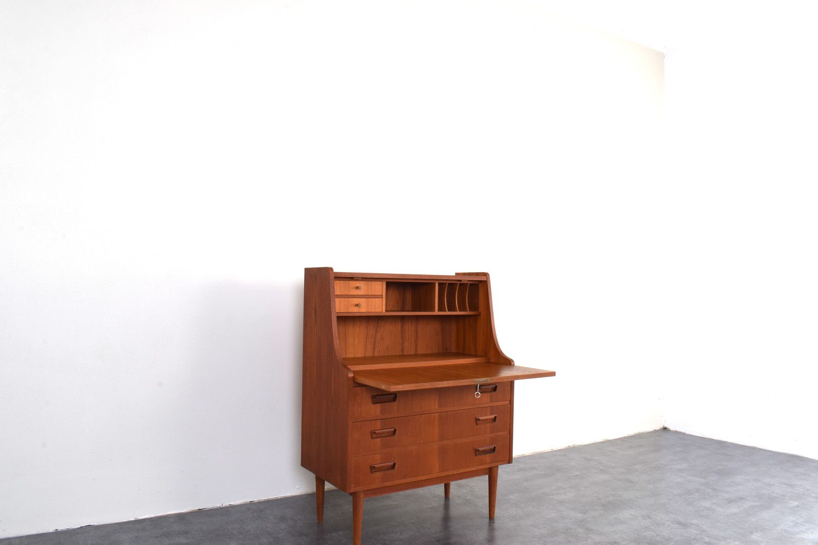 photo vinterior Mid Century Danish Teak Secretary By Gunnar Nielsen For Tibergaard, 1960s.