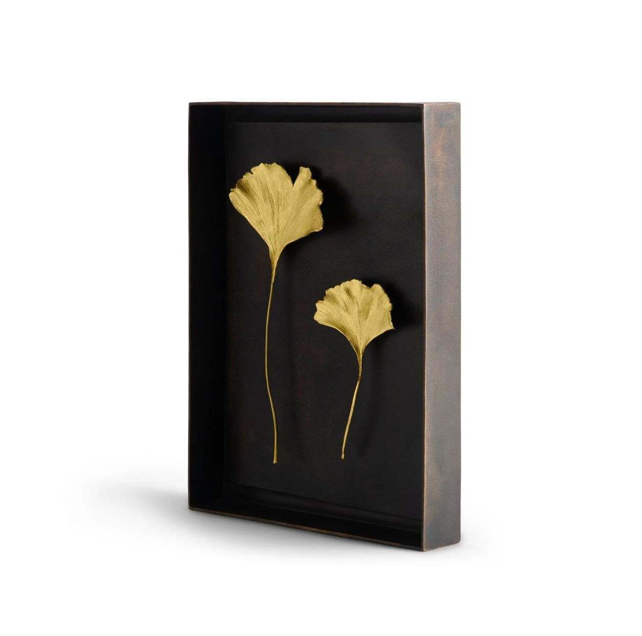 Pair Of Handmade Golden Ginkgo Leaf Shadow Boxes, Contemporary Style photo for sale