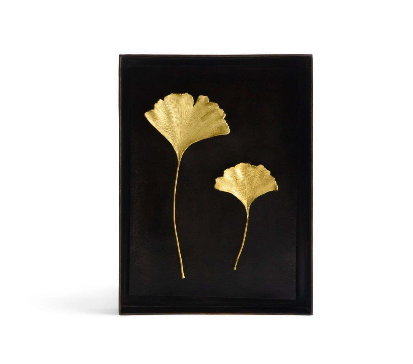 Pair Of Handmade Golden Ginkgo Leaf Shadow Boxes, Contemporary Style photo 1528.0