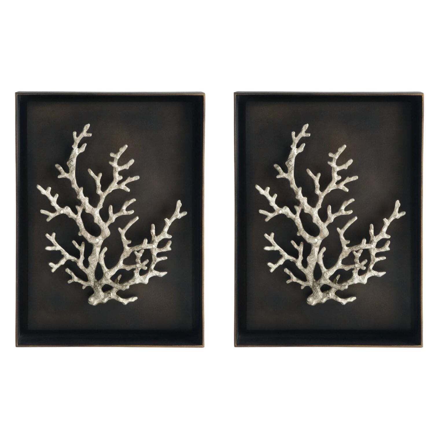 Pair Of Silver Ocean Coral Shadow Boxes In Nickel And Aluminum