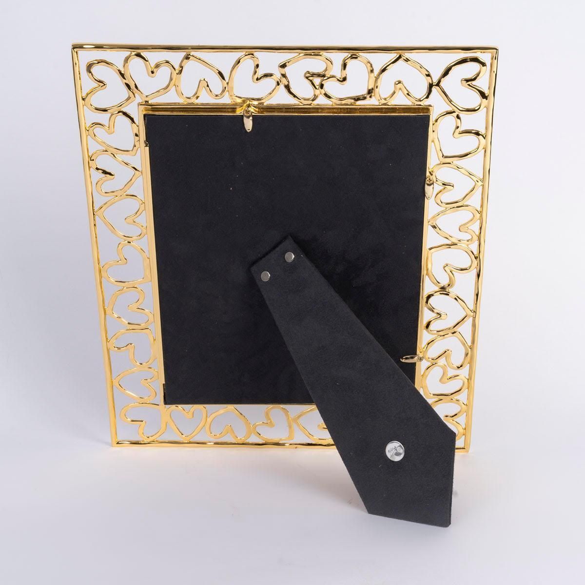 Large Contemporary Photo Frame In Gold Plated Metal, Heart Design, 21st Century. photo for sale