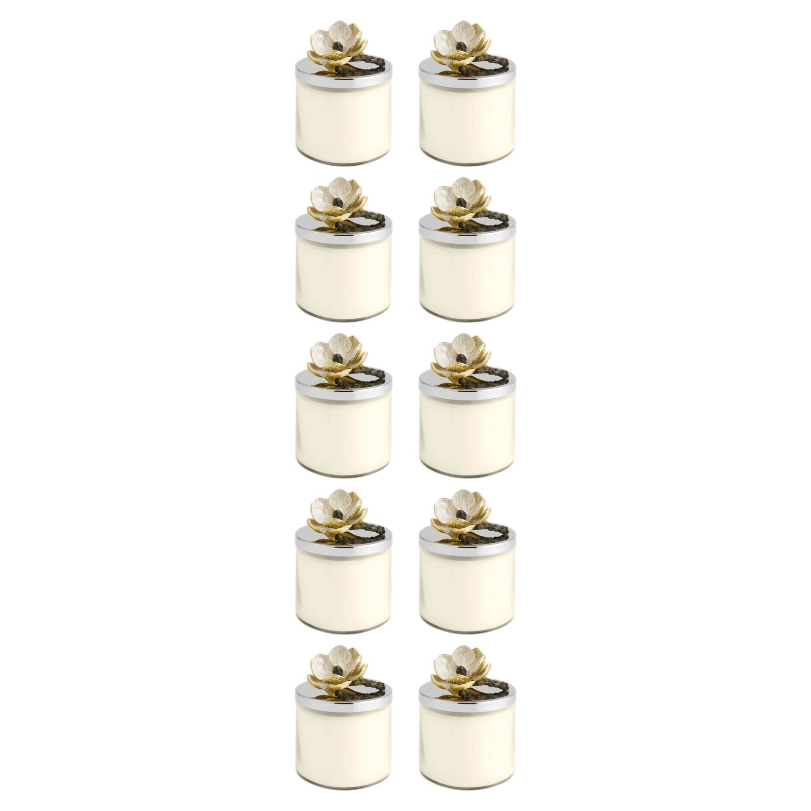 Set Of 10 Vintage Bloom Handcrafted Metal And Antique Goldtone Scented Candles