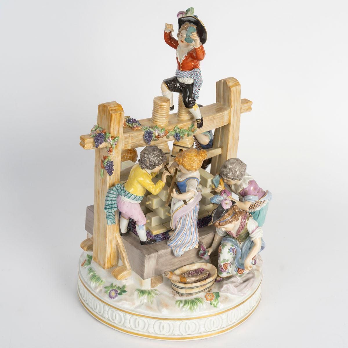 Large Meissen Porcelain Figurine Set, “The Wine Press” Early 20th Century. photo furniture