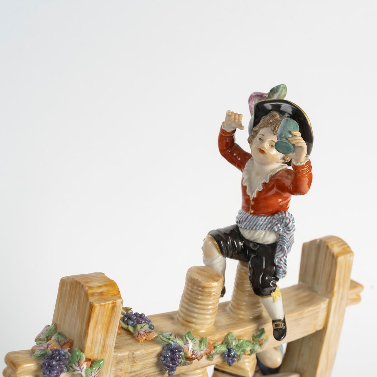 Large Meissen Porcelain Figurine Set, “The Wine Press” Early 20th Century. photo Home Decor