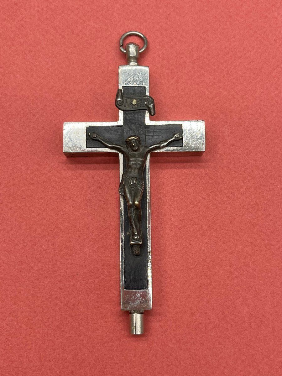 Renaissance Revival Reliquary Cross, Ebony With Intricate Paperole Monastic Filigree Work And Agnus Dei, Ca. 1870 photo for sale