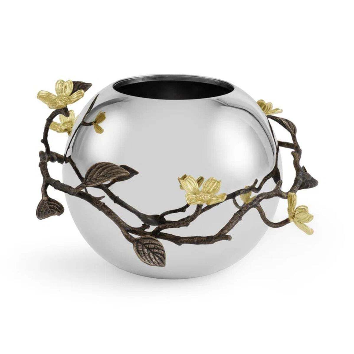 Set Of 3 Contemporary Silver Metal Dogwood Vase With Gold Detail photo furniture